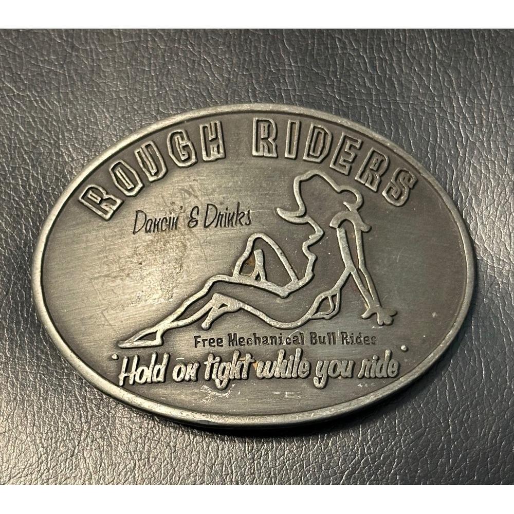 Vintage Rough Riders Dancin Drinks Mechanical Bull Ride Belt Buckle Pewter Tone